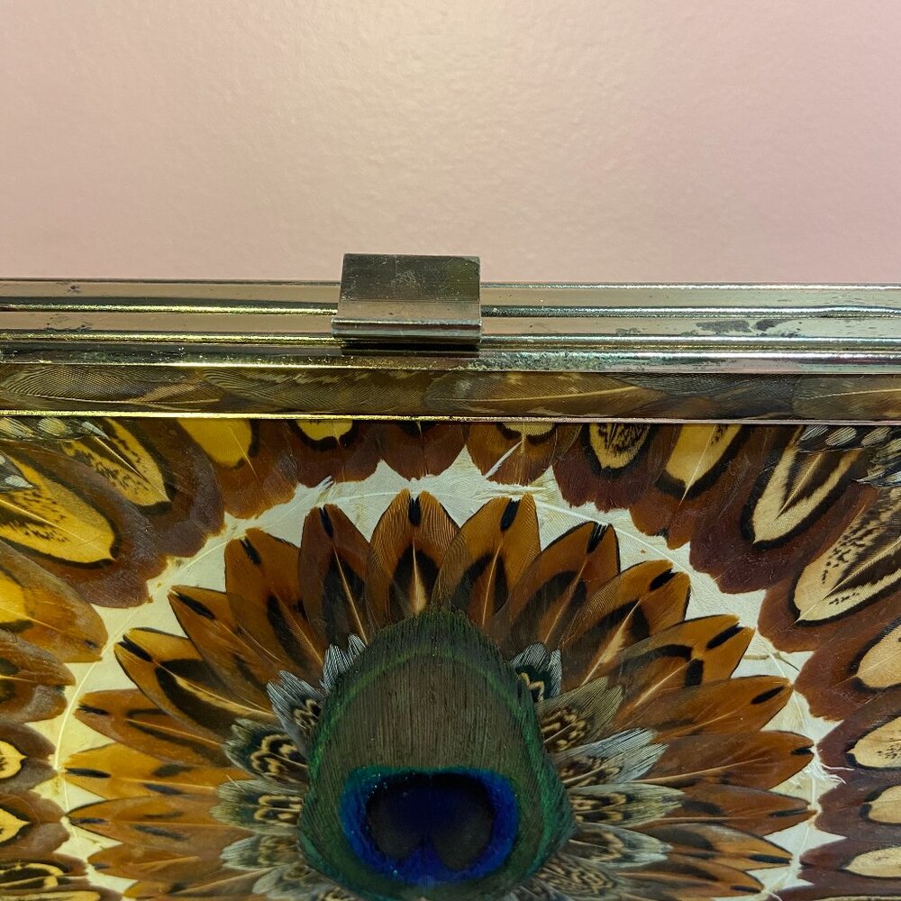 Vintage Peacock Feather Clutch – Ornate, Unique & Versatile